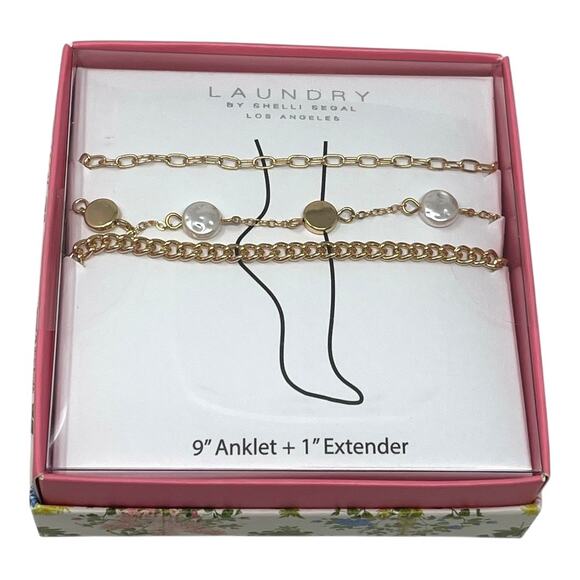 Laundry by Shelli Segal Gold-Tone Anklet Set. Pearl & Coin Charms. New in Box - Picture 3 of 3